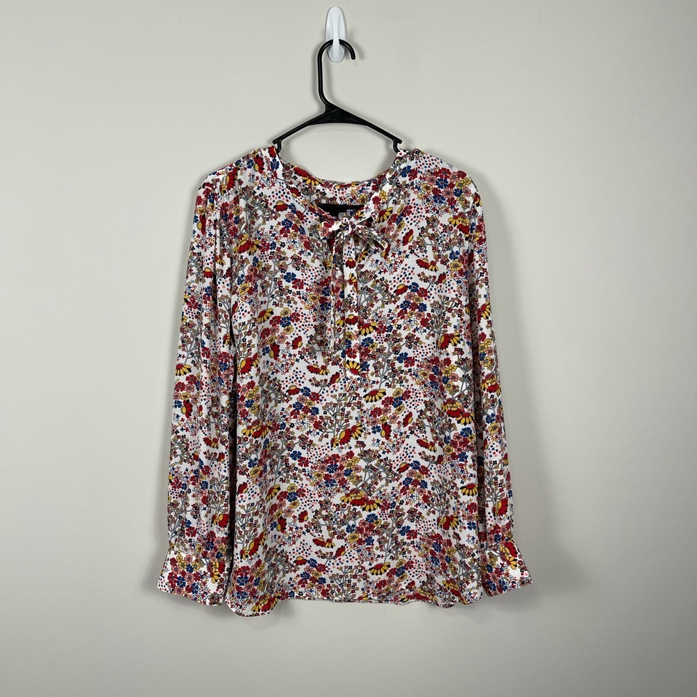 Talbots Floral Long Sleeve Tie Blouse - Picture 2 of 11